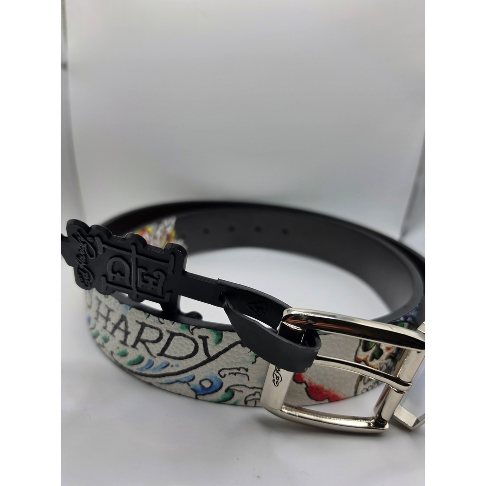 Ed Hardy Mens Reversible Tattoo Graphic Belt Size 36 Skulls Shark Surf Y2K Multi